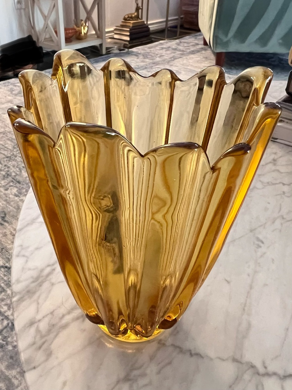 Vintage Amber Swung Glass Vase